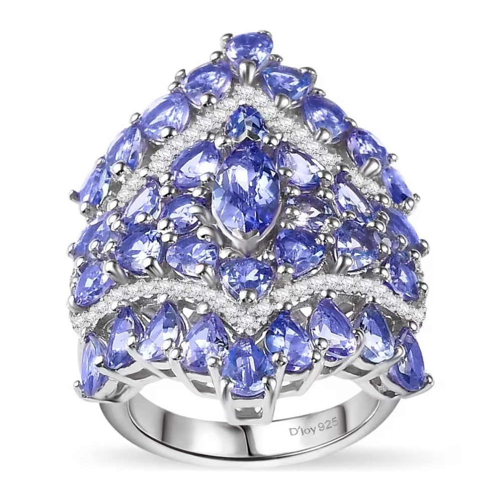 7 carat tanzanite and white zircon cocktail ring set in sterling silver.